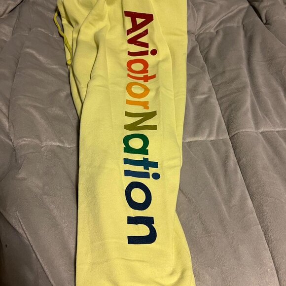 Neon Yellow Aviator Nation Logo Sweatpants size small - Picture 3 of 5